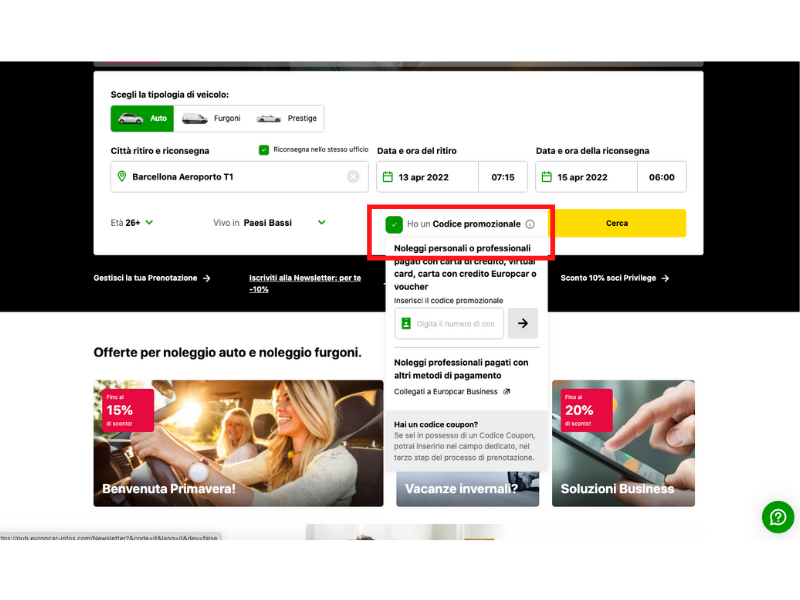 Europcar codice sconto