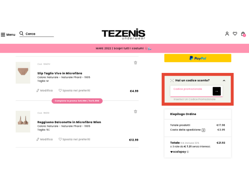 Tezenis codice sconto