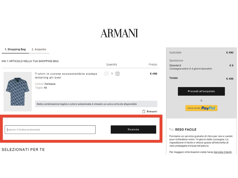 Armani codice sconto