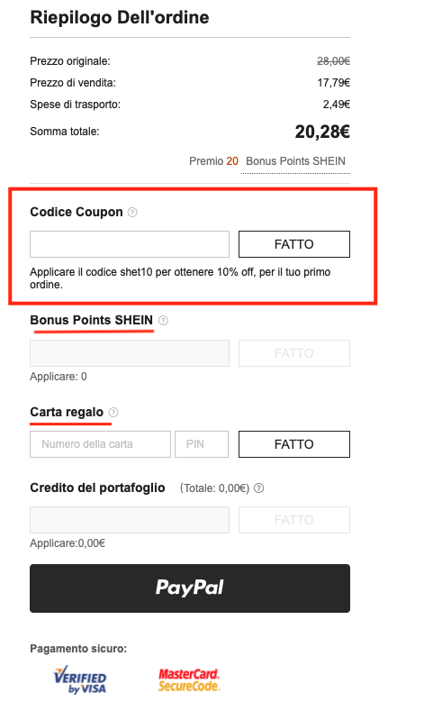 SHEIN codice sconto