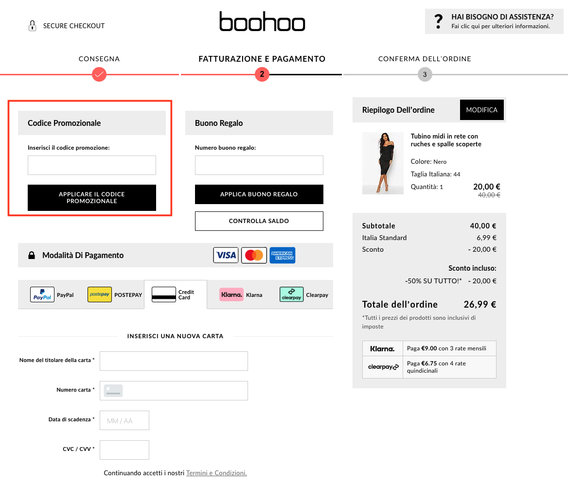 Boohoo codice sconto