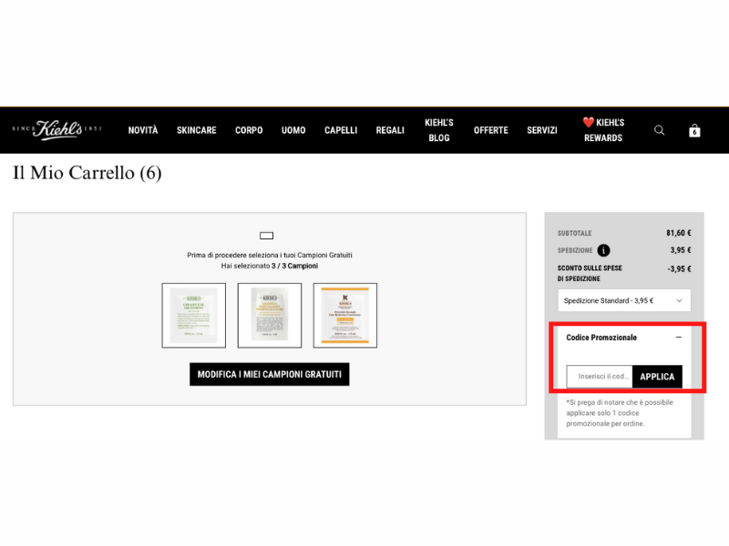 Kiehls codice sconto