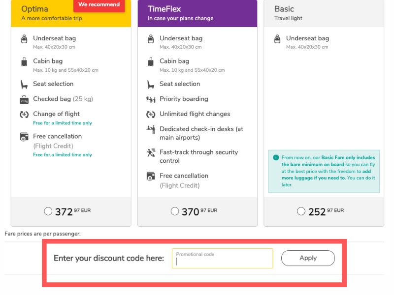 Vueling codice sconto