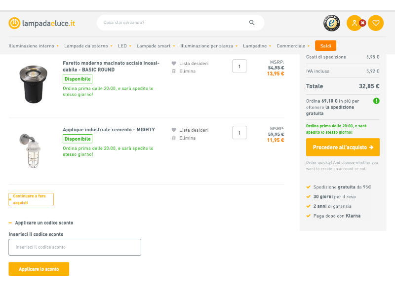 Lampada e Luce codice sconto