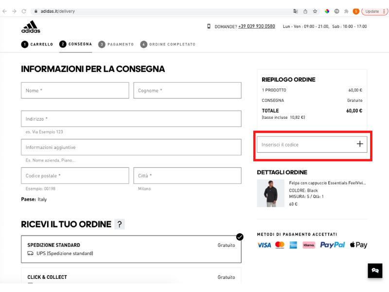 Adidas codice sconto