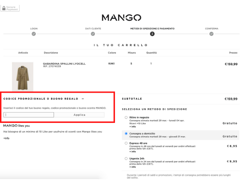 Mango codice sconto