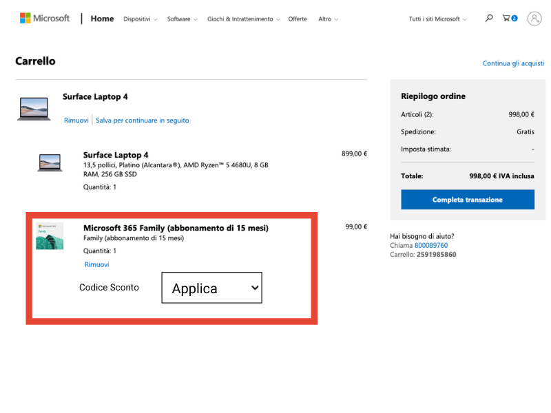 Microsoft codice sconto