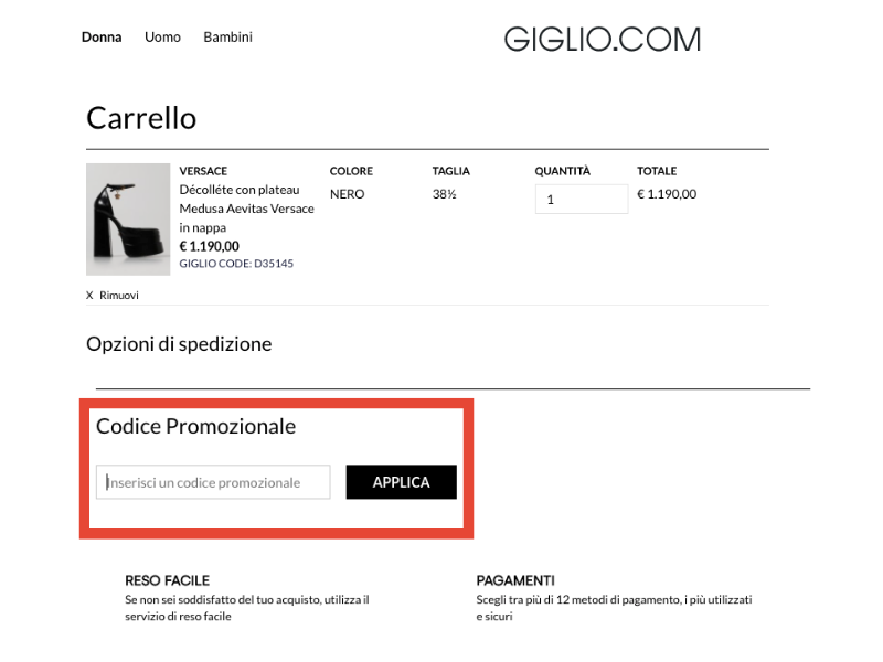 Giglio codice sconto