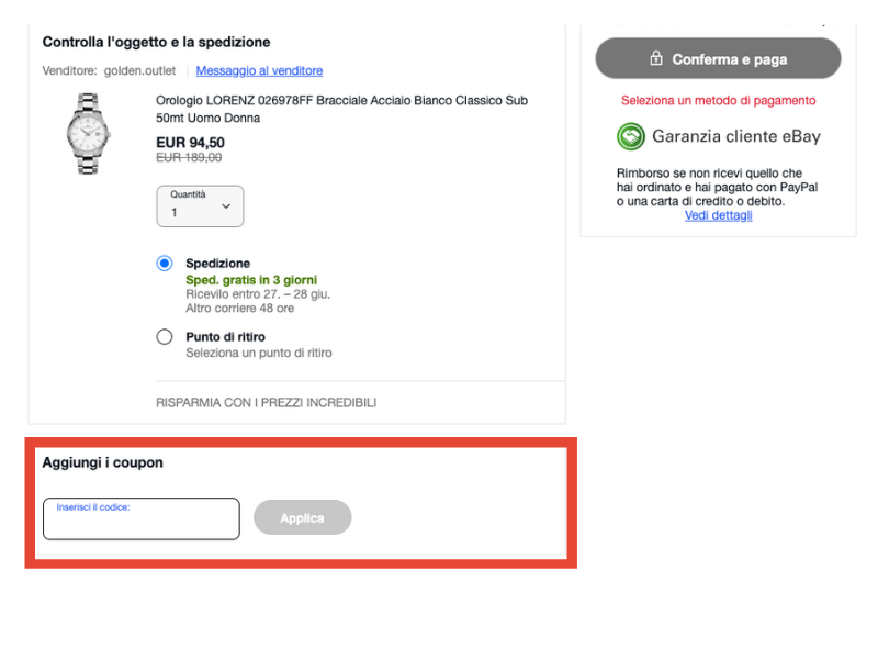 Ebay codice sconto