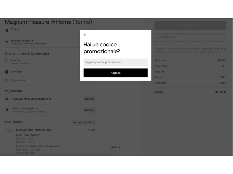 UberEATS codice sconto